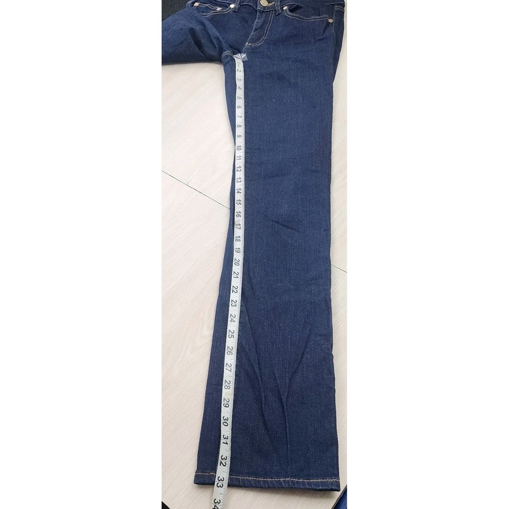 Tory Burch Women's Dark Denim Blue Jean Size 27 Straight Leg Gold Button Logo - Picture 5 of 14